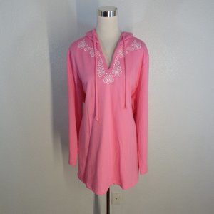 Woman Within Womens Sweatshirt Hoodie Pink Floral Embroidered Plus Size 2X Tunic